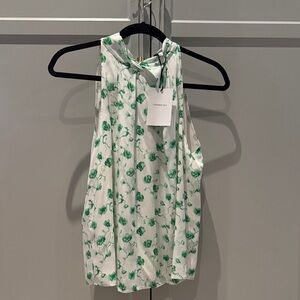 LK Bennett White Halter Blouse with Green Floral Print